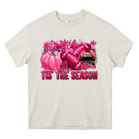 Cream Tis' the season Football Breast Cancer Heavy Core Tee - NancyCooperArtShop