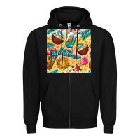 Black sweet summer coffee cups with colorful leopard and sea stars seamless  Zipper Hoodie - BundleAndBundleShop
