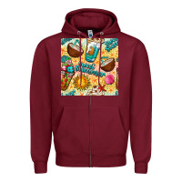 Burgundy sweet summer coffee cups with colorful leopard and sea stars seamless  Zipper Hoodie - BundleAndBundleShop