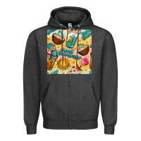 Charcoal Heather sweet summer coffee cups with colorful leopard and sea stars seamless  Zipper Hoodie - BundleAndBundleShop