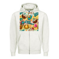 Oatmeal Heather sweet summer coffee cups with colorful leopard and sea stars seamless  Zipper Hoodie - BundleAndBundleShop