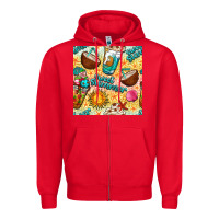 Red sweet summer coffee cups with colorful leopard and sea stars seamless  Zipper Hoodie - BundleAndBundleShop