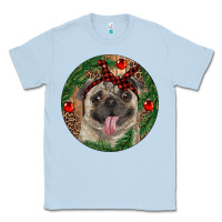 Dusty Blue Christmas Pug With Leopard Classic Tee - RanaPortraitStore