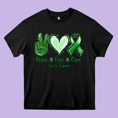 Peace Love Cure Liver Cancer Heavy Core Tee Designed By Nancycooperartshop