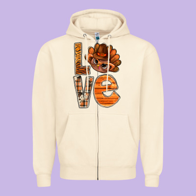 Thanksgiving With Turkey Love Bbs Zipper Hoodie Designed By Bundleandbundleshop