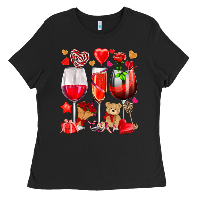 Valentines Day Wine Glasses Ladies Tee by NancyCooperArtShop | Teevron