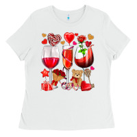White valentines day wine glasses Ladies Tee - NancyCooperArtShop