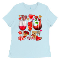 Baby Blue valentines day wine glasses Ladies Tee - NancyCooperArtShop