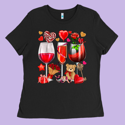 Valentines Day Wine Glasses Ladies Tee Designed By Nancycooperartshop