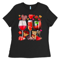 Black valentines day wine glasses Ladies Tee - NancyCooperArtShop