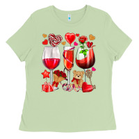 Matcha valentines day wine glasses Ladies Tee - NancyCooperArtShop