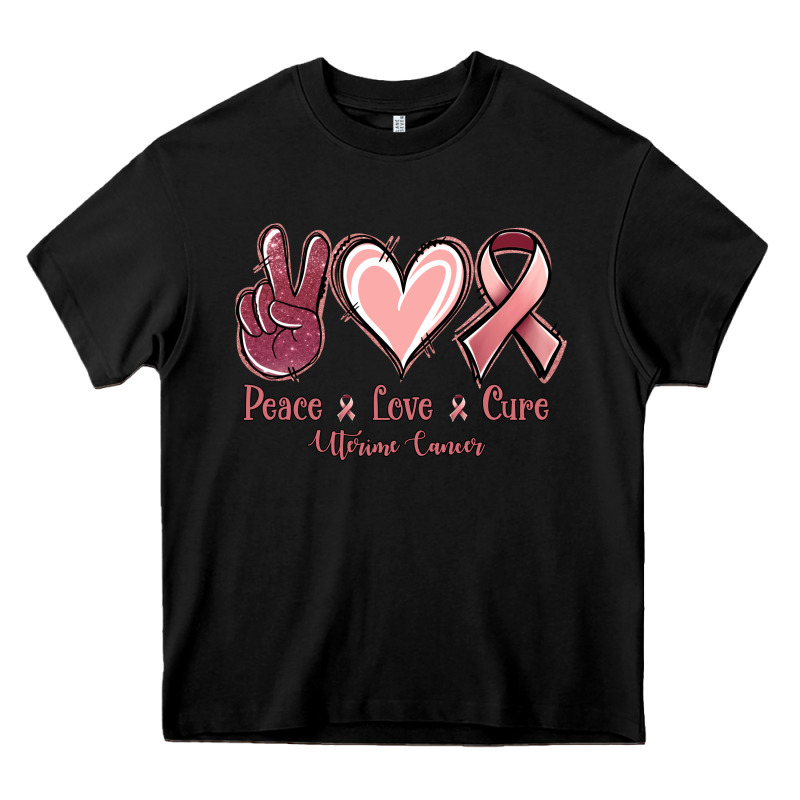 Peace Love Cure Uterine Cancer Heavy Core Tee by NancyCooperArtShop | Teevron