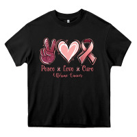 Black Peace love cure Uterine Cancer Heavy Core Tee - NancyCooperArtShop