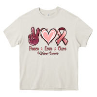 Cream Peace love cure Uterine Cancer Heavy Core Tee - NancyCooperArtShop