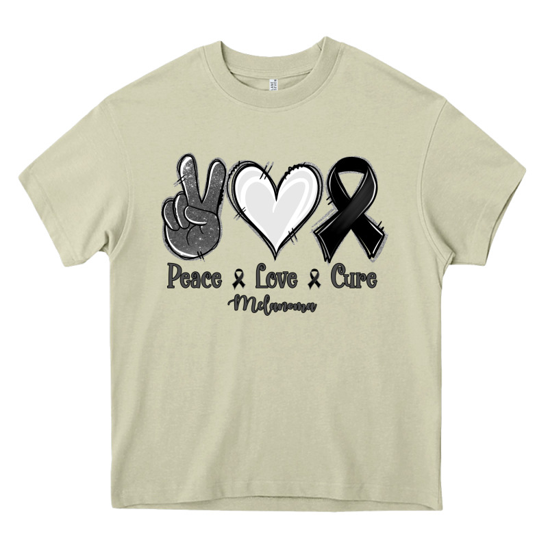 Peace Love Cure Melanoma Cancer Heavy Core Tee by NancyCooperArtShop | Teevron