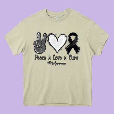 Peace Love Cure Melanoma Cancer Heavy Core Tee Designed By Nancycooperartshop