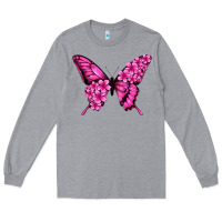 Heather Grey floral pink butterfly Long Sleeve Tee - Jasminsmagicworld