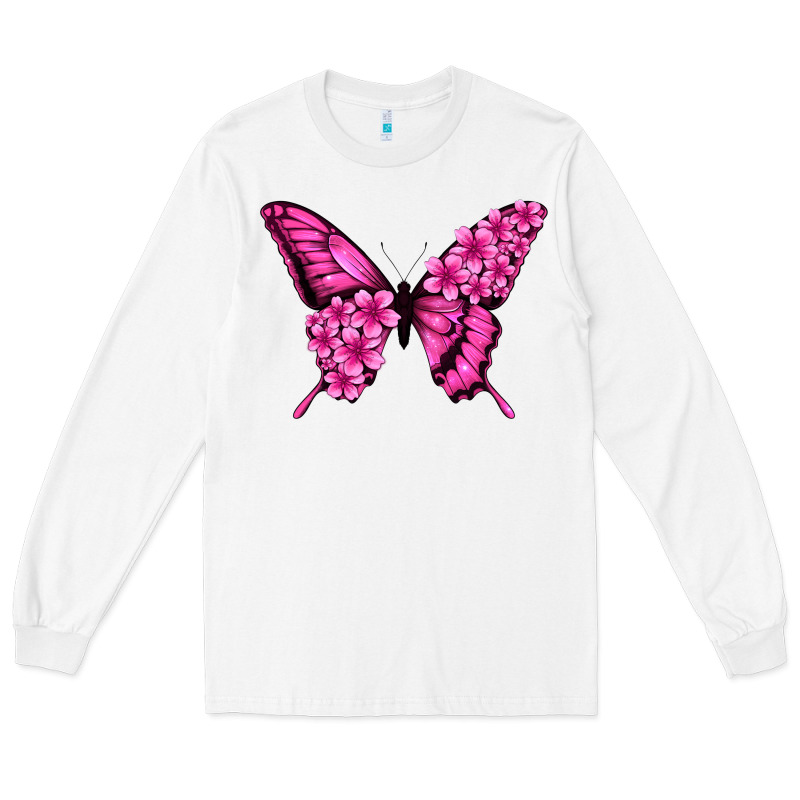 Floral Pink Butterfly Long Sleeve Tee by Jasminsmagicworld | Teevron