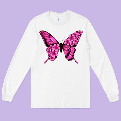 Floral Pink Butterfly Long Sleeve Tee Designed By Jasminsmagicworld