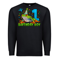 Black birthday boy frog age 1 Premium Sweatshirt - LillyAllenDesigns