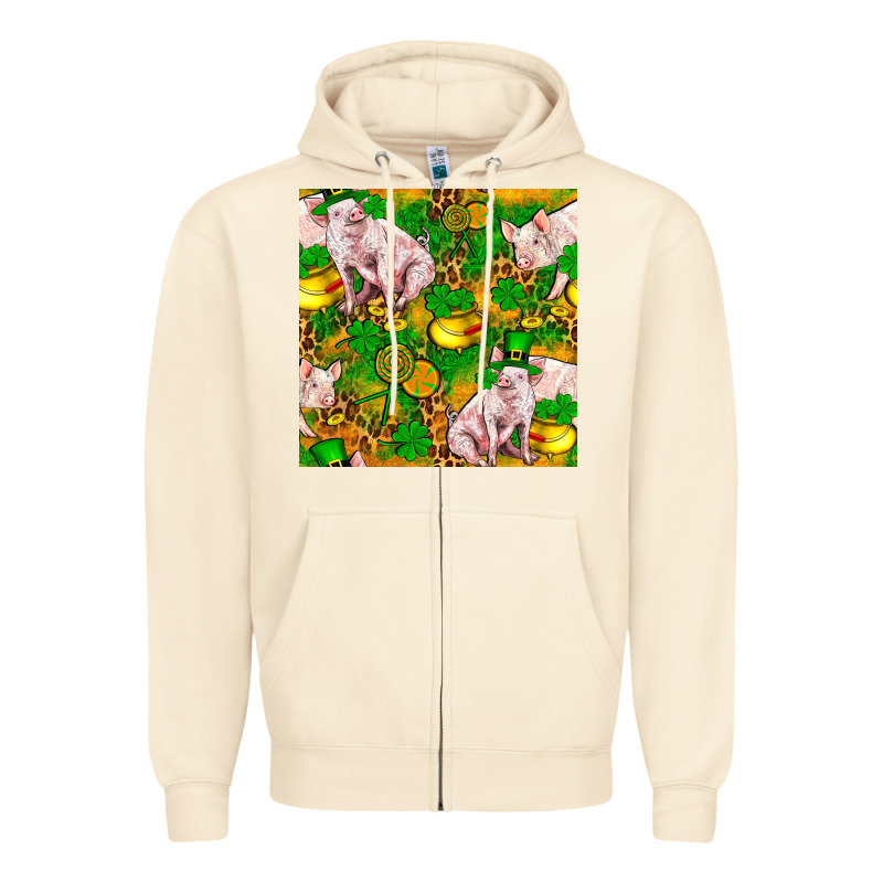 St. Patrick's Day Pig And Candy Pot Of Gold Zipper Hoodie by FaDigitalArtStudio | Teevron