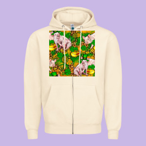St. Patrick's Day Pig And Candy Pot Of Gold Zipper Hoodie Designed By Fadigitalartstudio