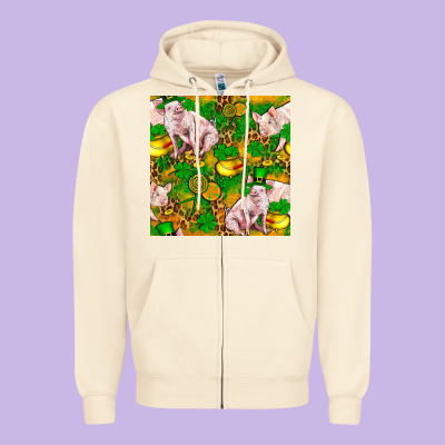 St. Patrick's Day Pig And Candy Pot Of Gold Zipper Hoodie Designed By Fadigitalartstudio