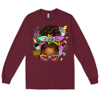 Burgundy 80's babe afro messy bun Long Sleeve Tee - texasbilliewilder