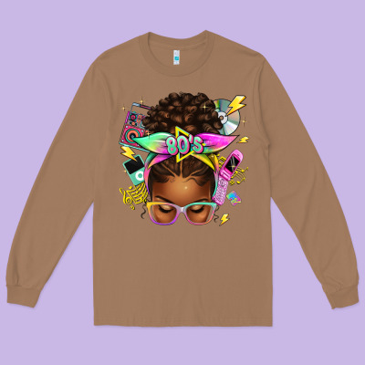 80's Babe Afro Messy Bun Long Sleeve Tee Designed By Texasbilliewilder