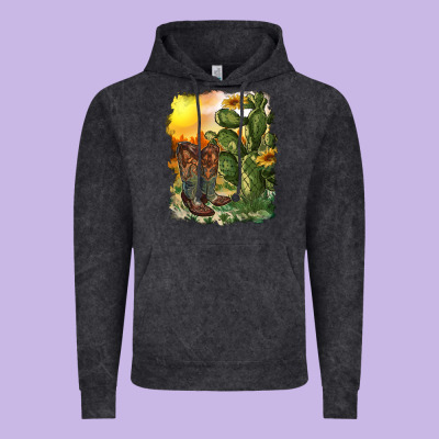 Western Boots With Cactus And Desert Vintage Hoodie Designed By Ranaportraitstore