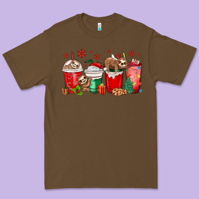 Christmas Sloth Coffee Cups Premium Tee Designed By Maliassmallbusiness