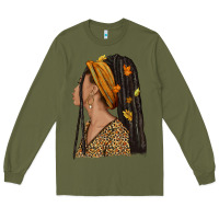 Army Green Fall afro woman Long Sleeve Tee - NancyCooperArtShop