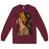 Burgundy Fall afro woman Long Sleeve Tee - NancyCooperArtShop