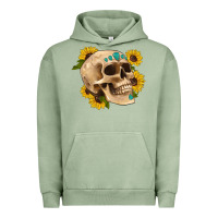 Pigment Oil Green skull flowers and gemstone Urban Hoodie - Artiststas