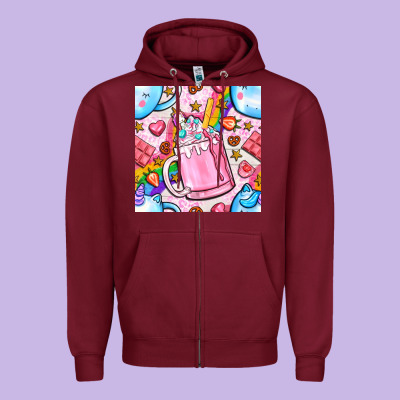 Unicorn Coffe Cup And Star With Rainbow Seamless Pattern Bbs Zipper Hoodie Designed By Bundleandbundleshop