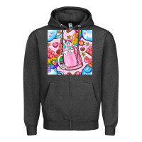 Charcoal Heather unicorn coffe cup and star with rainbow seamless pattern bbs Zipper Hoodie - BundleAndBundleShop