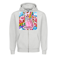 Dove Grey unicorn coffe cup and star with rainbow seamless pattern bbs Zipper Hoodie - BundleAndBundleShop