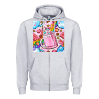 Heather Grey unicorn coffe cup and star with rainbow seamless pattern bbs Zipper Hoodie - BundleAndBundleShop