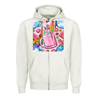 Oatmeal Heather unicorn coffe cup and star with rainbow seamless pattern bbs Zipper Hoodie - BundleAndBundleShop