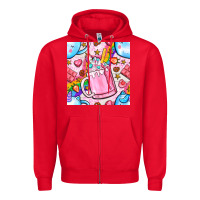Red unicorn coffe cup and star with rainbow seamless pattern bbs Zipper Hoodie - BundleAndBundleShop