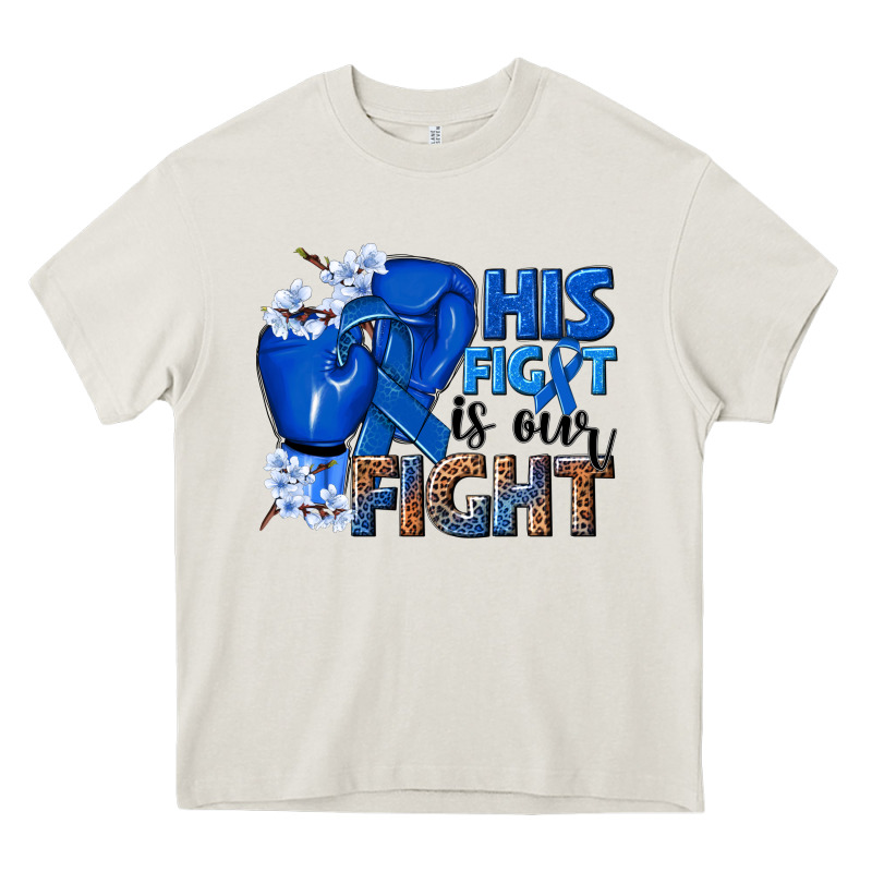His Fight Is Our Fight Colon Cancer Blue Ribbon Heavy Core Tee by NancyCooperArtShop | Teevron