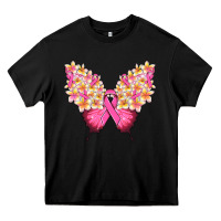 Black Pink ribbon Breast Cancer butterfly Heavy Core Tee - NancyCooperArtShop