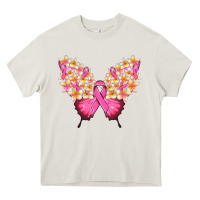 Cream Pink ribbon Breast Cancer butterfly Heavy Core Tee - NancyCooperArtShop