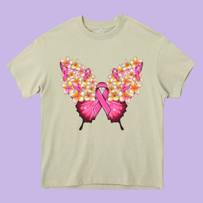 Pink Ribbon Breast Cancer Butterfly Heavy Core Tee Designed By Nancycooperartshop