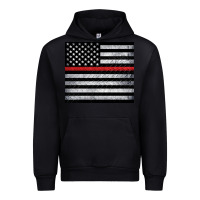 Black thin red line American flag metal floor Urban Hoodie - Artiststas
