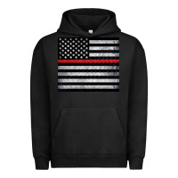 Pigment Black thin red line American flag metal floor Urban Hoodie - Artiststas