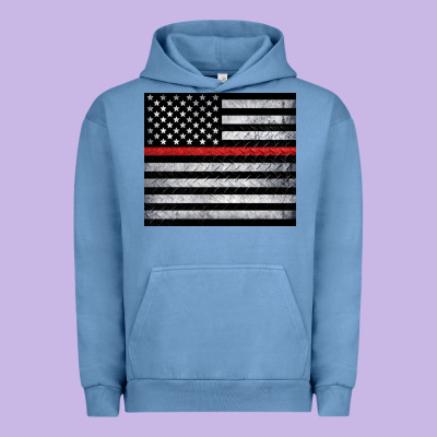 Thin Red Line American Flag Metal Floor Urban Hoodie Designed By Artiststas