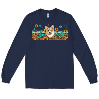 Navy western corgi dog Long Sleeve Tee - Jasminsmagicworld