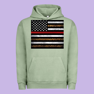 Thin Red Line American Flag Leopard Urban Hoodie Designed By Artiststas