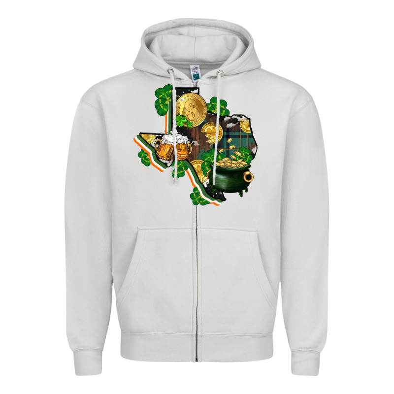 Texas Map St Patrick's Day Zipper Hoodie by FaDigitalArtStudio | Teevron